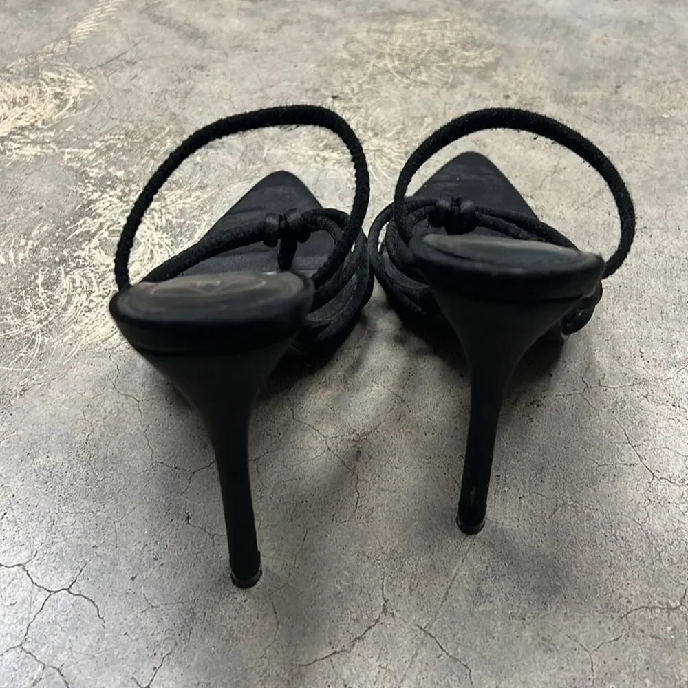 * M brand black satin heels